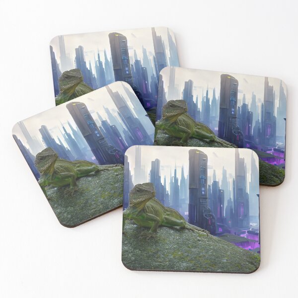 Item preview, Chameleon on a rock in a future city. designed and sold by MochimCafe.