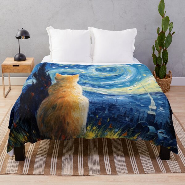 Item preview, Cat Van gogh Inspired Starry Night Painting for Van gogh Lovers designed and sold by Vangoholic.