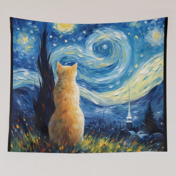 Item preview, Cat Van gogh Inspired Starry Night Painting for Van gogh Lovers designed and sold by Vangoholic.