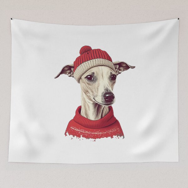 Item preview, Whippet in a Christmas hat and sweater designed and sold by naturemenagerie.