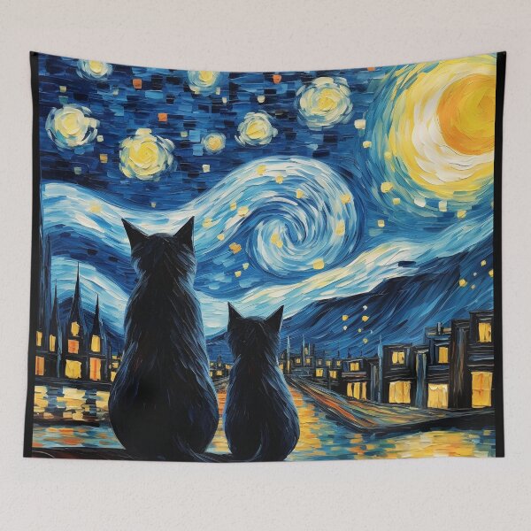 Item preview, Cat Van gogh Inspired Starry Night Painting for Van gogh Lovers designed and sold by Vangoholic.