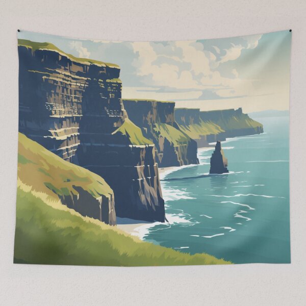 Item preview, A Vintage Travel Illustration of the Cliffs of Moher - The Burren - Ireland  designed and sold by GoodOldVintage.