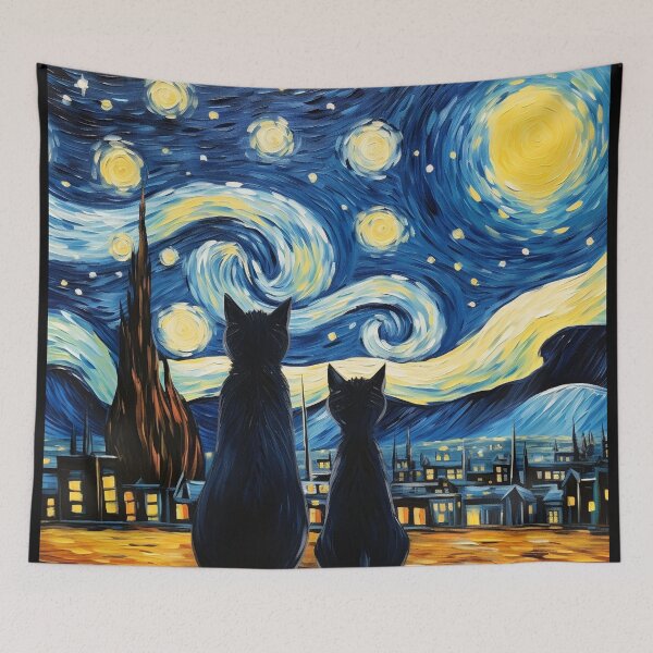 Item preview, Cat Van gogh Inspired Starry Night Painting for Van gogh Lovers designed and sold by Vangoholic.