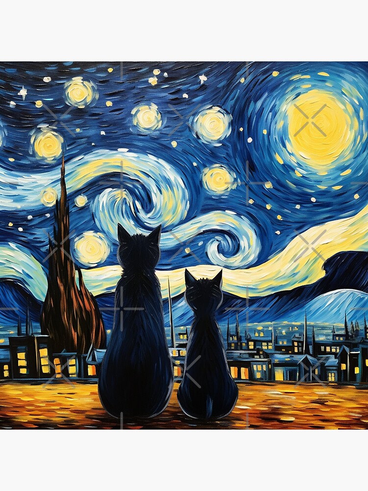 Cat Van gogh Inspired Starry Night Painting for Van gogh Lovers | Sticker