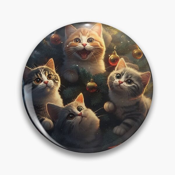 Item preview, Four happy cats playing in a Christmas tree designed and sold by naturemenagerie.