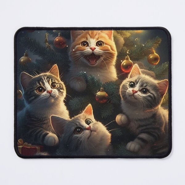 Item preview, Four happy cats playing in a Christmas tree designed and sold by naturemenagerie.