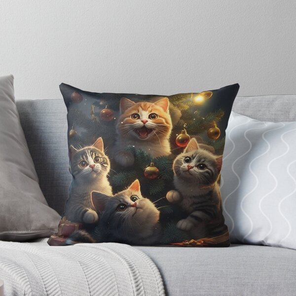 Item preview, Four happy cats playing in a Christmas tree designed and sold by naturemenagerie.