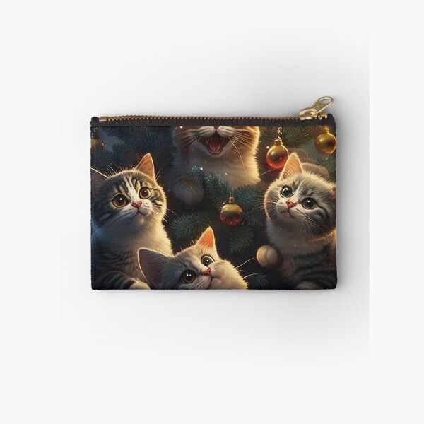 Item preview, Four happy cats playing in a Christmas tree designed and sold by naturemenagerie.