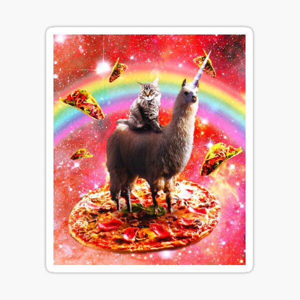 Space Cat Riding Llama Unicorn - Pizza & Taco Sticker