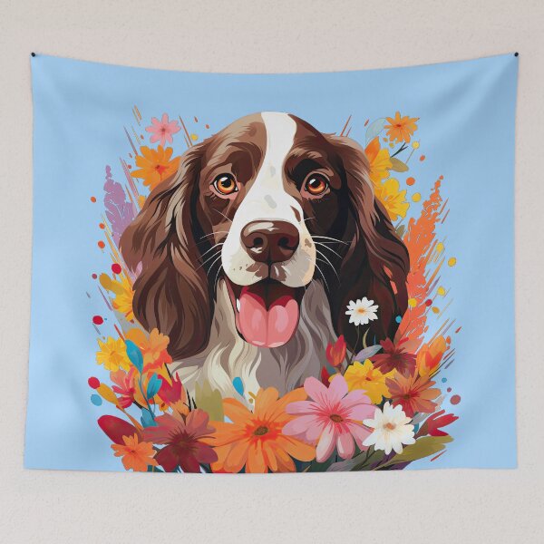 Item preview, English Springer Spaniel: Colourful Flowers Splash designed and sold by ZombieLH.
