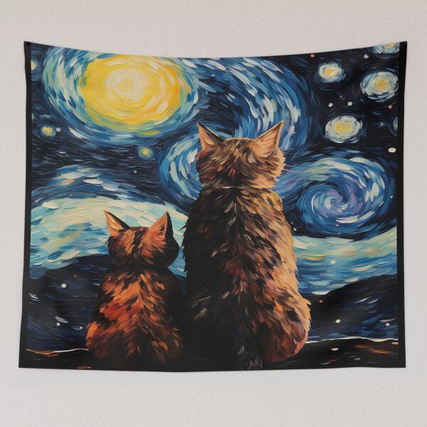 Item preview, Cat Van gogh Inspired Starry Night Painting for Van gogh Lovers designed and sold by Vangoholic.
