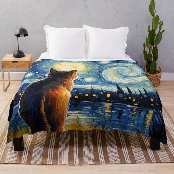 Item preview, Cat Van gogh Inspired Starry Night Painting for Van gogh Lovers designed and sold by Vangoholic.