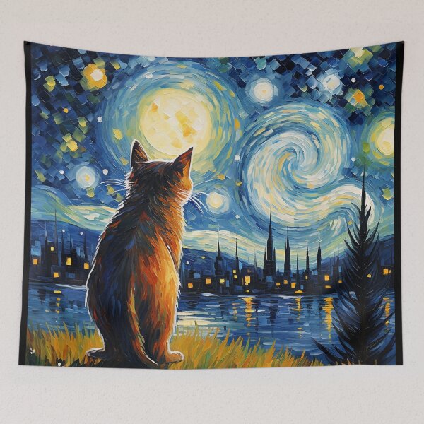 Item preview, Cat Van gogh Inspired Starry Night Painting for Van gogh Lovers designed and sold by Vangoholic.