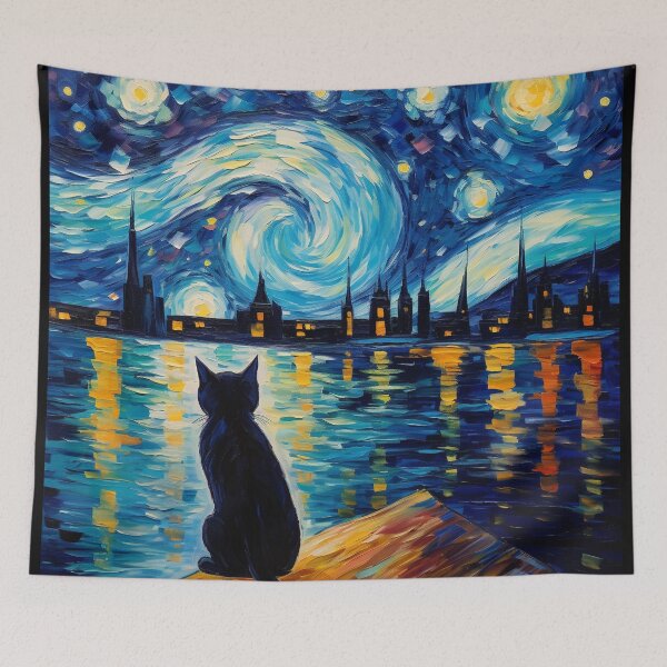 Item preview, Cat Van gogh Inspired Starry Night Painting for Van gogh Lovers designed and sold by Vangoholic.