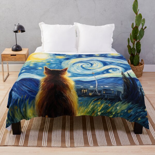 Item preview, Cat Van gogh Inspired Starry Night Painting for Van gogh Lovers designed and sold by Vangoholic.