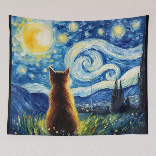 Item preview, Cat Van gogh Inspired Starry Night Painting for Van gogh Lovers designed and sold by Vangoholic.