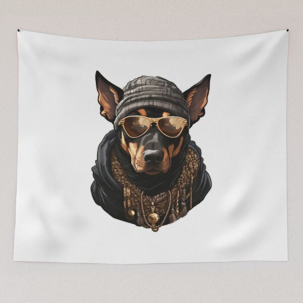 Item preview, Doberman with gold chain, wool hat and sunglasses designed and sold by Raskal-Print.