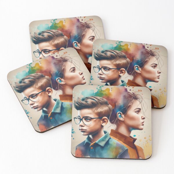 Item preview, boy and girl heads watercolor 4 designed and sold by rayo-art.