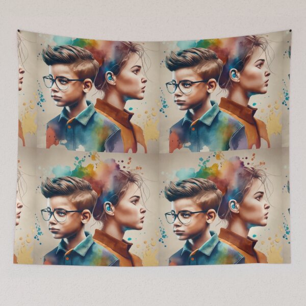 Item preview, boy and girl heads watercolor 4 designed and sold by rayo-art.