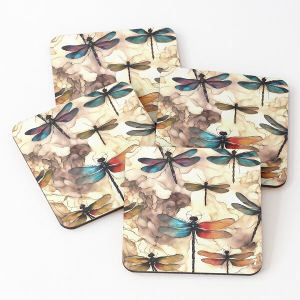 Item preview, Pretty Dragonflies On An Alcohol Ink Abstract Background designed and sold by taiche.