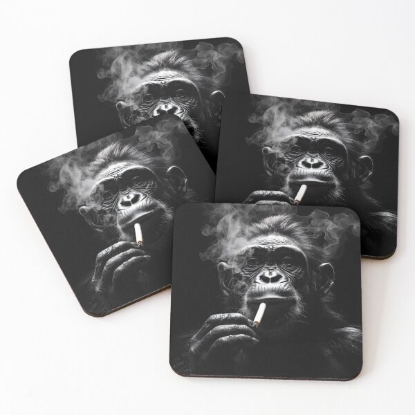 Item preview, Chimpanzee smoking a cigarette in a black background designed and sold by Autaporn199.