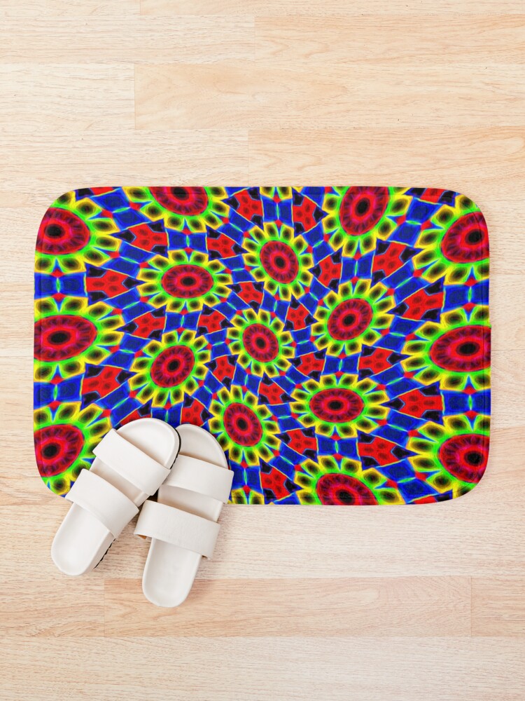 Thumbnail 1 of 6, Bath Mat, Colorful Neon Flowers designed and sold by Patternflower.