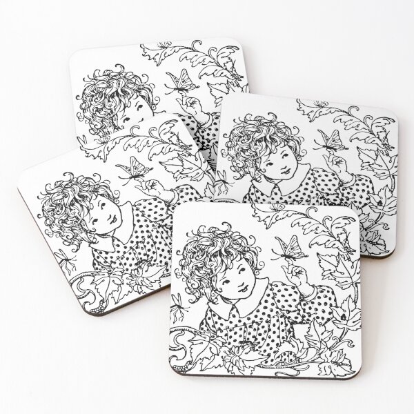 Item preview, girl in autumn leaves. Line drawing of a girl among the branches leaves and butterflies designed and sold by APHIDAT-TA.