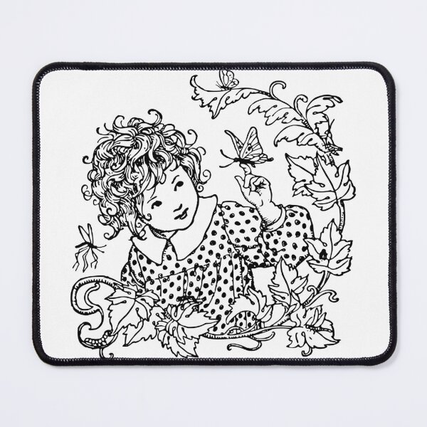 Item preview, girl in autumn leaves. Line drawing of a girl among the branches leaves and butterflies designed and sold by APHIDAT-TA.