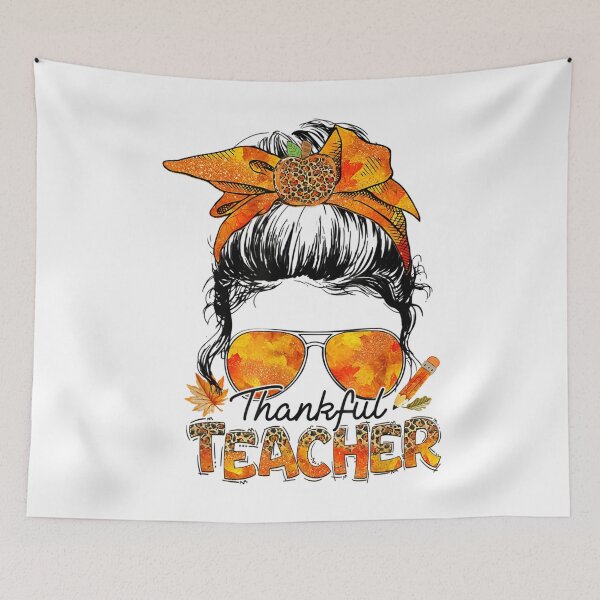 Item preview, One Thankful Teacher Leopard Messy Bun Thanksgiving Autumn designed and sold by William Parker.
