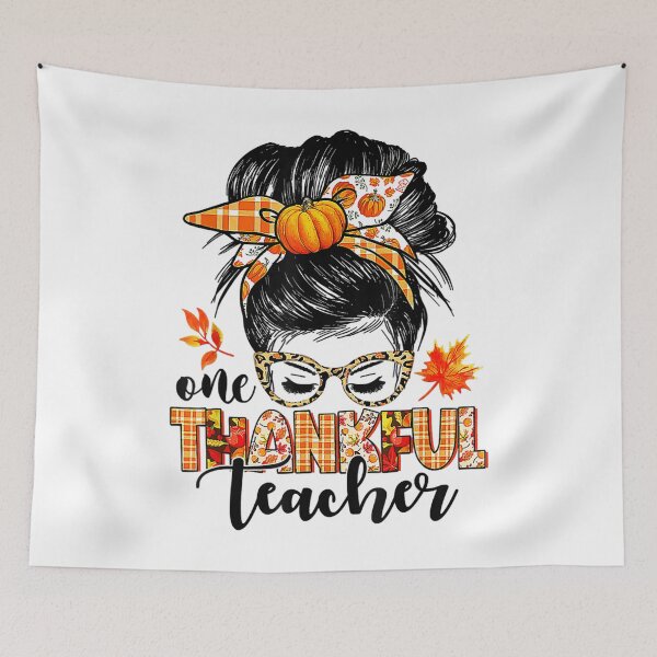 Item preview, One Thankful Teacher Thanksgiving Messy Bun Fall Autumn designed and sold by William Parker.