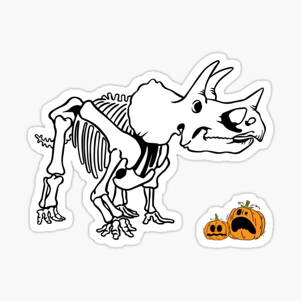 Dinosaur skeleton and terrified pumpkins Sticker