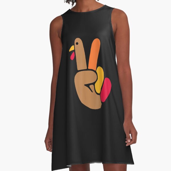 Peace Hand Turkey Design For Ugly Thanksgiving Sweater Idea A-Line Dress