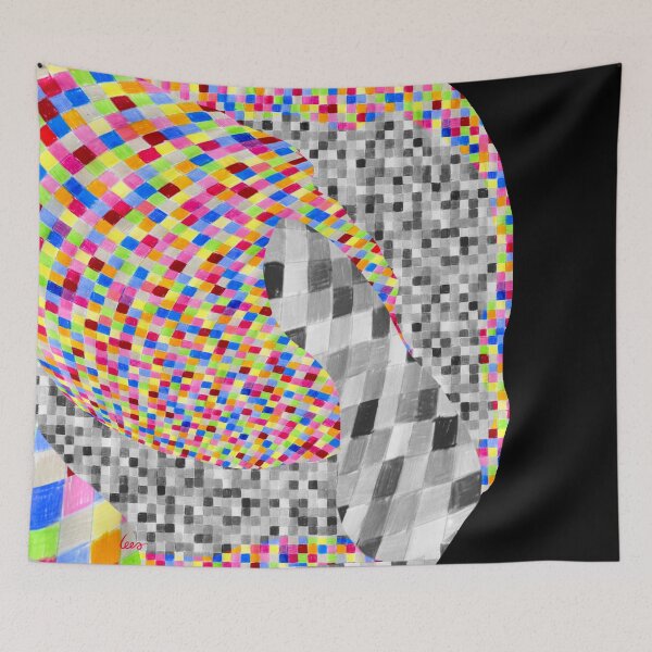Item preview, Abstract grid pattern distorted colored pencils (black background) designed and sold by MentaLee.