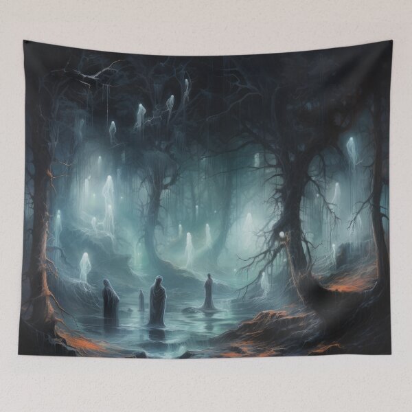 Item preview, Halloween with a Haunted Forest with Glowing Trees and Ghostly Figures designed and sold by Zoomie-s.