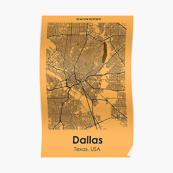 City Road Map of Dallas, Texas, USA Poster