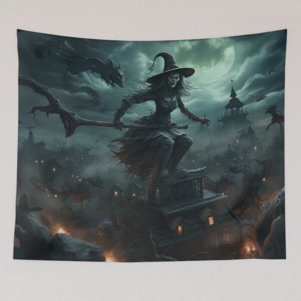 Item preview, Halloween with Zombie Witch, Flying Broomstick, and Haunted Cemetery designed and sold by Zoomie-s.