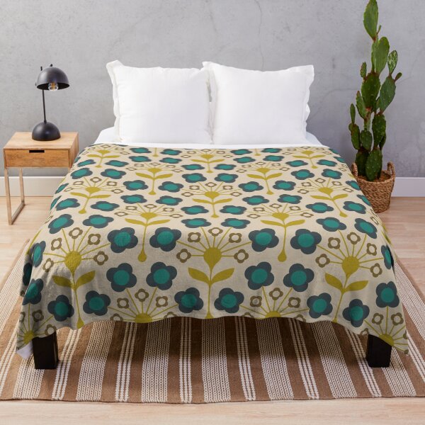 Item preview, KF 0153 A - Vintage Retro 70s Floral Pattern in Green and Blue designed and sold by KhakiFinch.