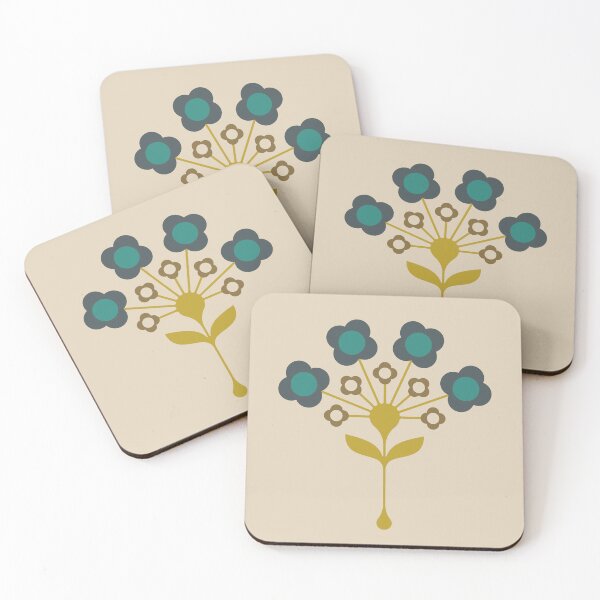 Item preview, KF 0153 A - Vintage Retro 70s Floral Pattern in Green and Blue designed and sold by KhakiFinch.