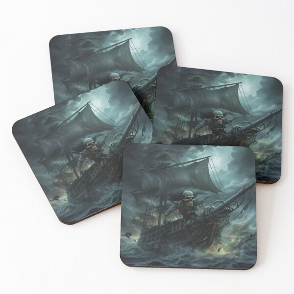 Item preview, Halloween with Skeleton Pirate, Ghost Ship, and Stormy Sea designed and sold by Zoomie-s.