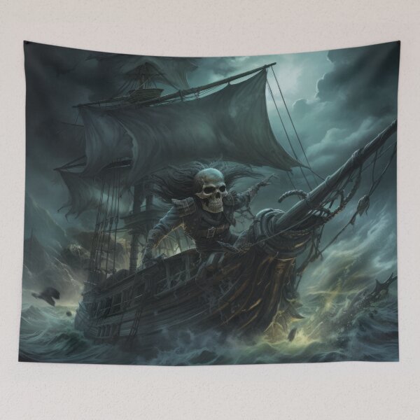 Item preview, Halloween with Skeleton Pirate, Ghost Ship, and Stormy Sea designed and sold by Zoomie-s.