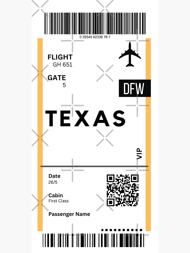 Texas USA Airplane Boarding Pass