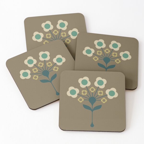 Item preview, KF 0153 D - Vintage Retro 70s Floral Pattern in Green on Brown designed and sold by KhakiFinch.