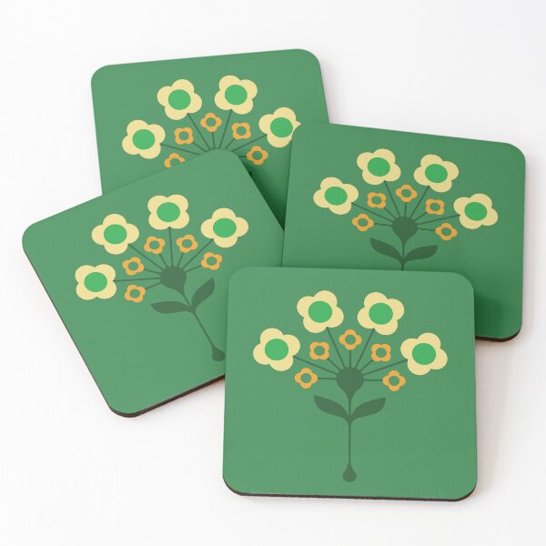 Item preview, KF 0153 F - Vintage Retro 70s Floral Pattern in Green and Yellow designed and sold by KhakiFinch.