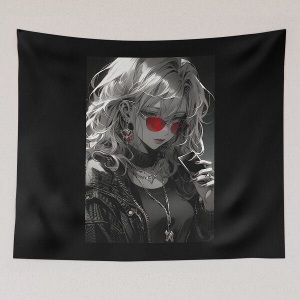 Item preview, Monochrome Muse: Anime Portrait with Red Sunglasses designed and sold by Martin-Designs.