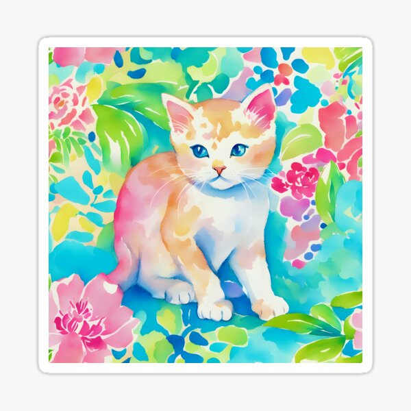 Item preview, Preppy, cute ginger kitten in a garden watercolor designed and sold by SophieClimaArt.