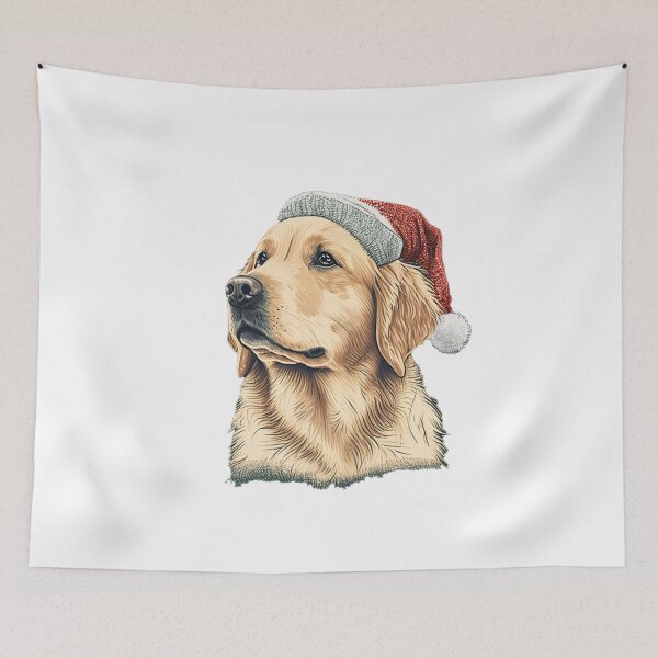 Item preview, Golden Retriever in a Christmas hat designed and sold by naturemenagerie.