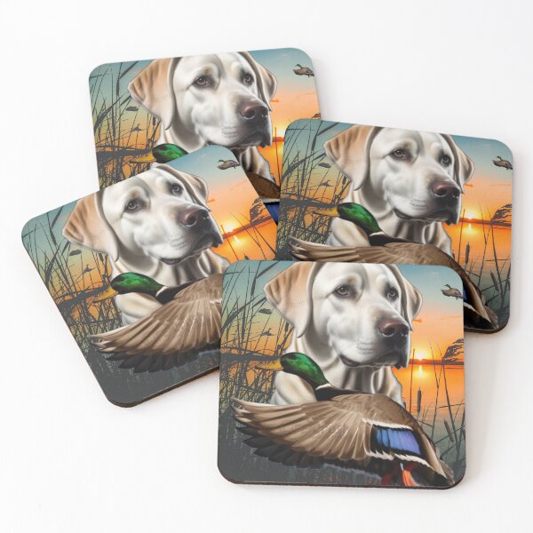 Item preview, White Labrador Retriever and Flying Mallard Sunrise Duck Hunt Design designed and sold by LifeCrush.