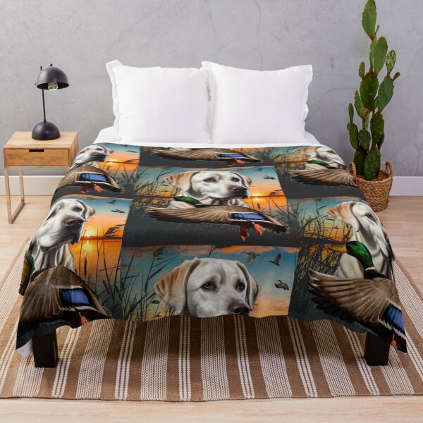 Item preview, White Labrador Retriever and Flying Mallard Sunrise Duck Hunt Design designed and sold by LifeCrush.