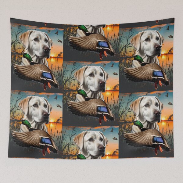 Item preview, White Labrador Retriever and Flying Mallard Sunrise Duck Hunt Design designed and sold by LifeCrush.
