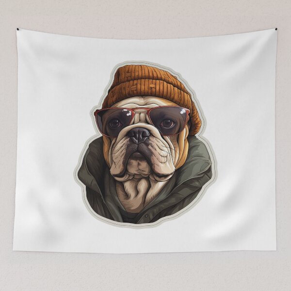 Item preview, Cool bulldog with wool hat and sunglasses designed and sold by Raskal-Print.
